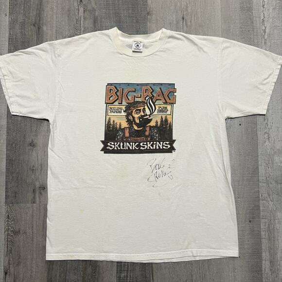 Vtg Tommy Chong Autographed T Shirt Big-Bag Chong's Skunk Skins 420 Stoner Sz XL - Picture 1 of 6